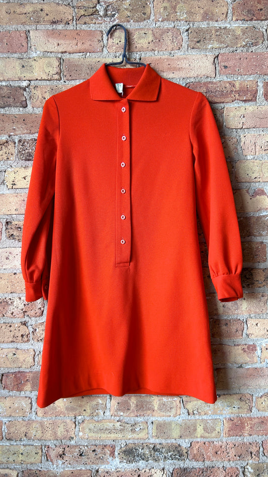 1970s red orange shift dress, sz. small/medium