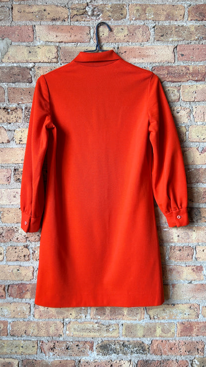 1970s red orange shift dress, sz. small/medium