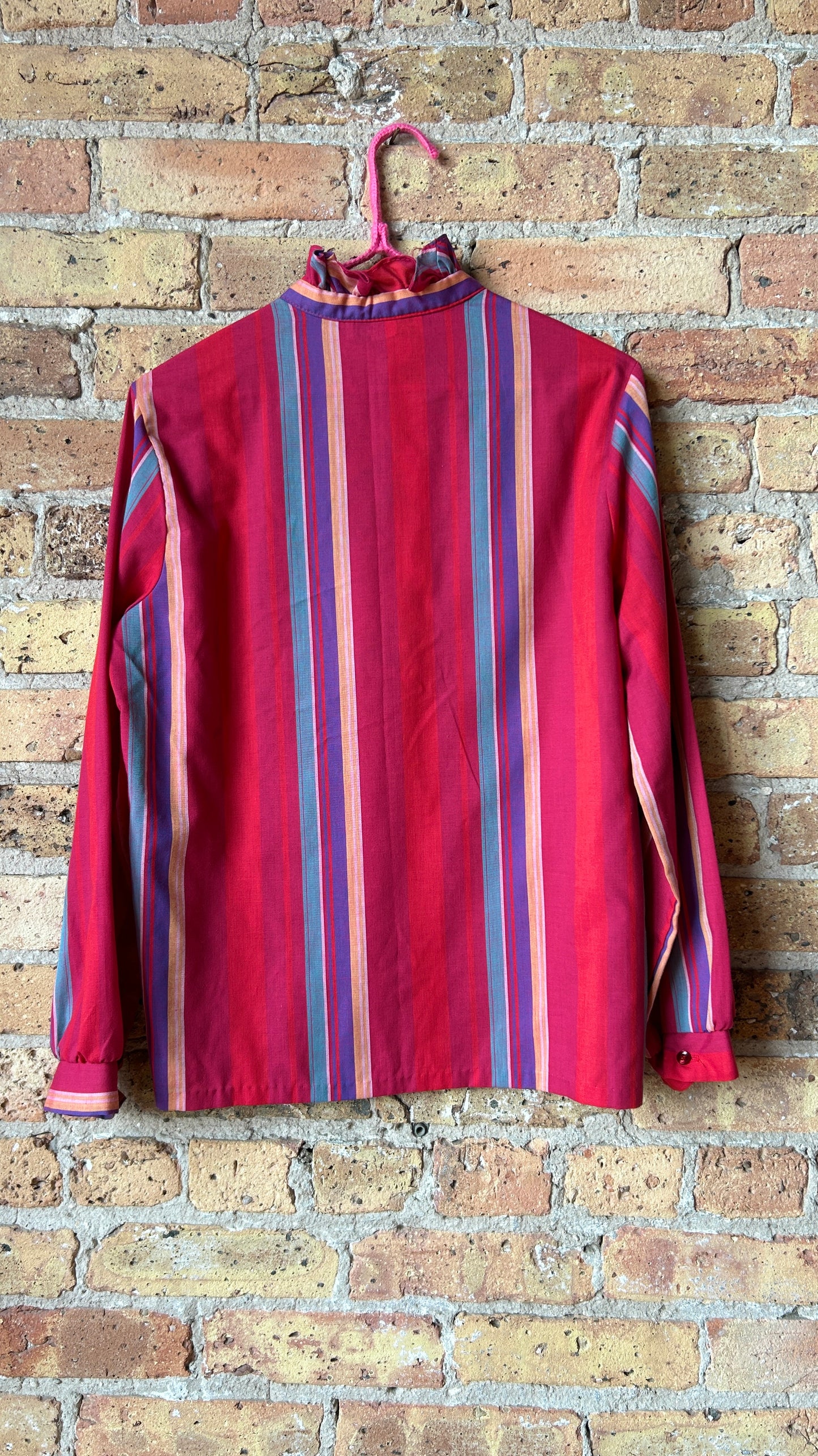 1970s red striped mock neck top, sz. large