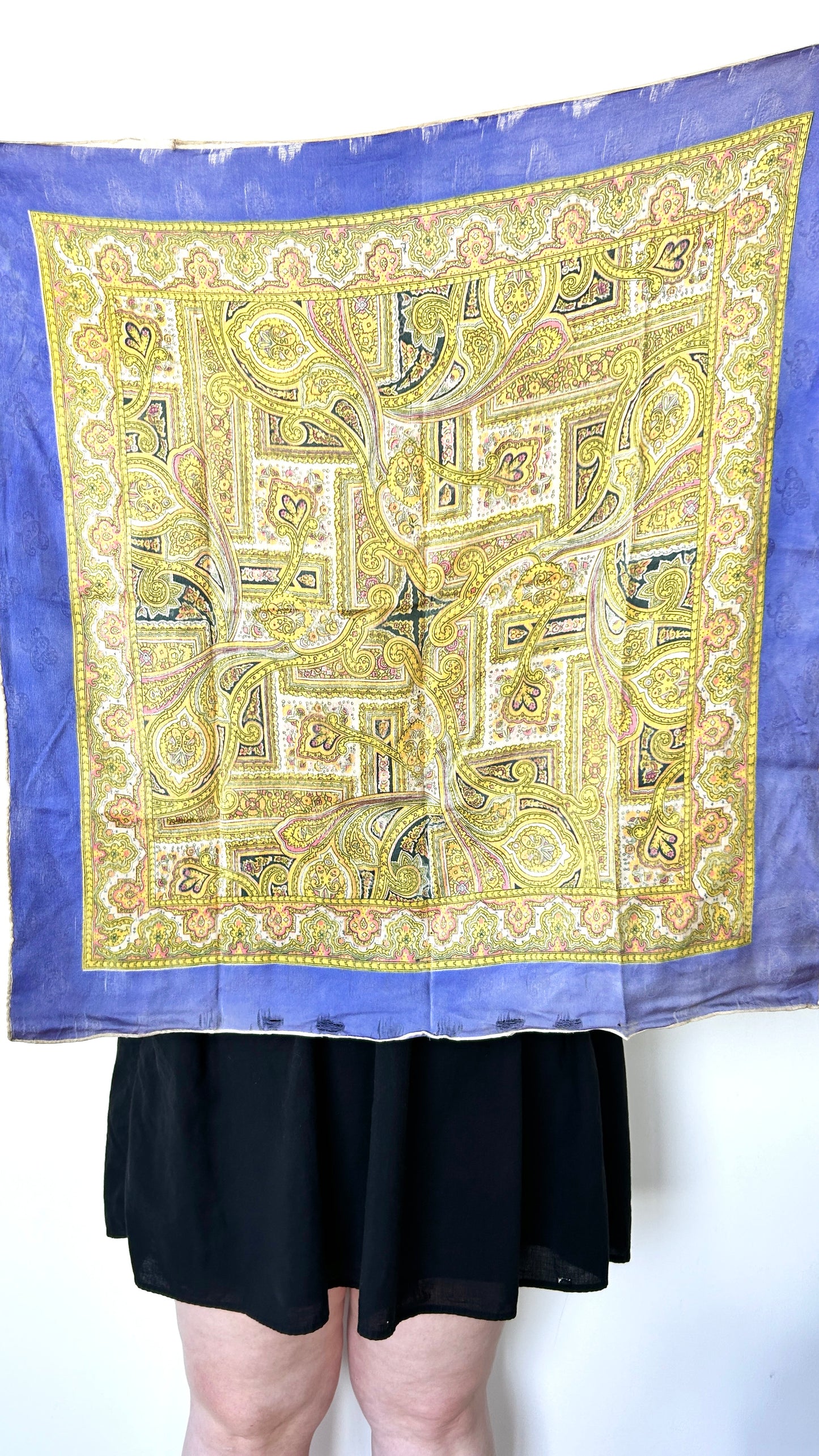 vintage purple + yellow paisley square scarf