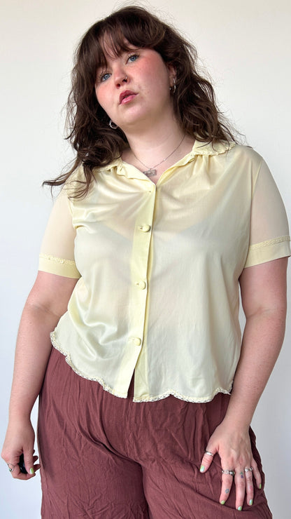 1970s butter yellow blouse, sz. large