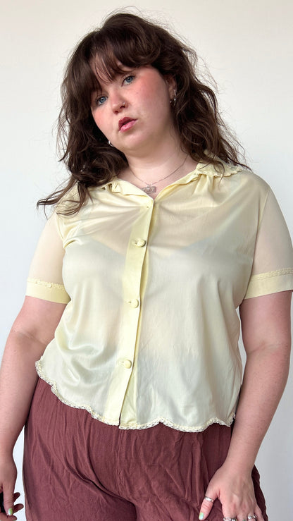 1970s butter yellow blouse, sz. large