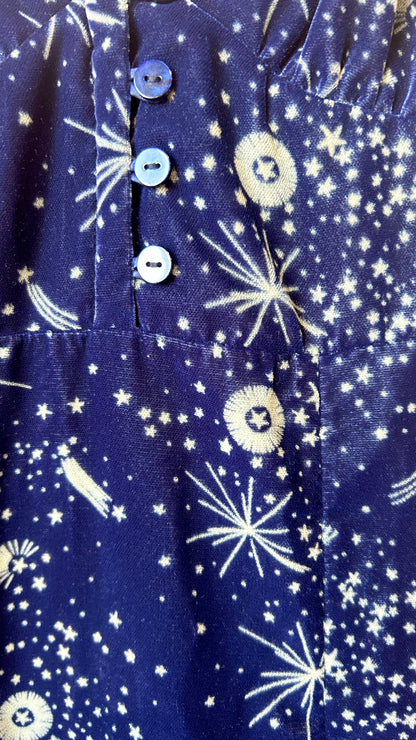 preloved navy velvet celestial maxi dress, sz. x-small