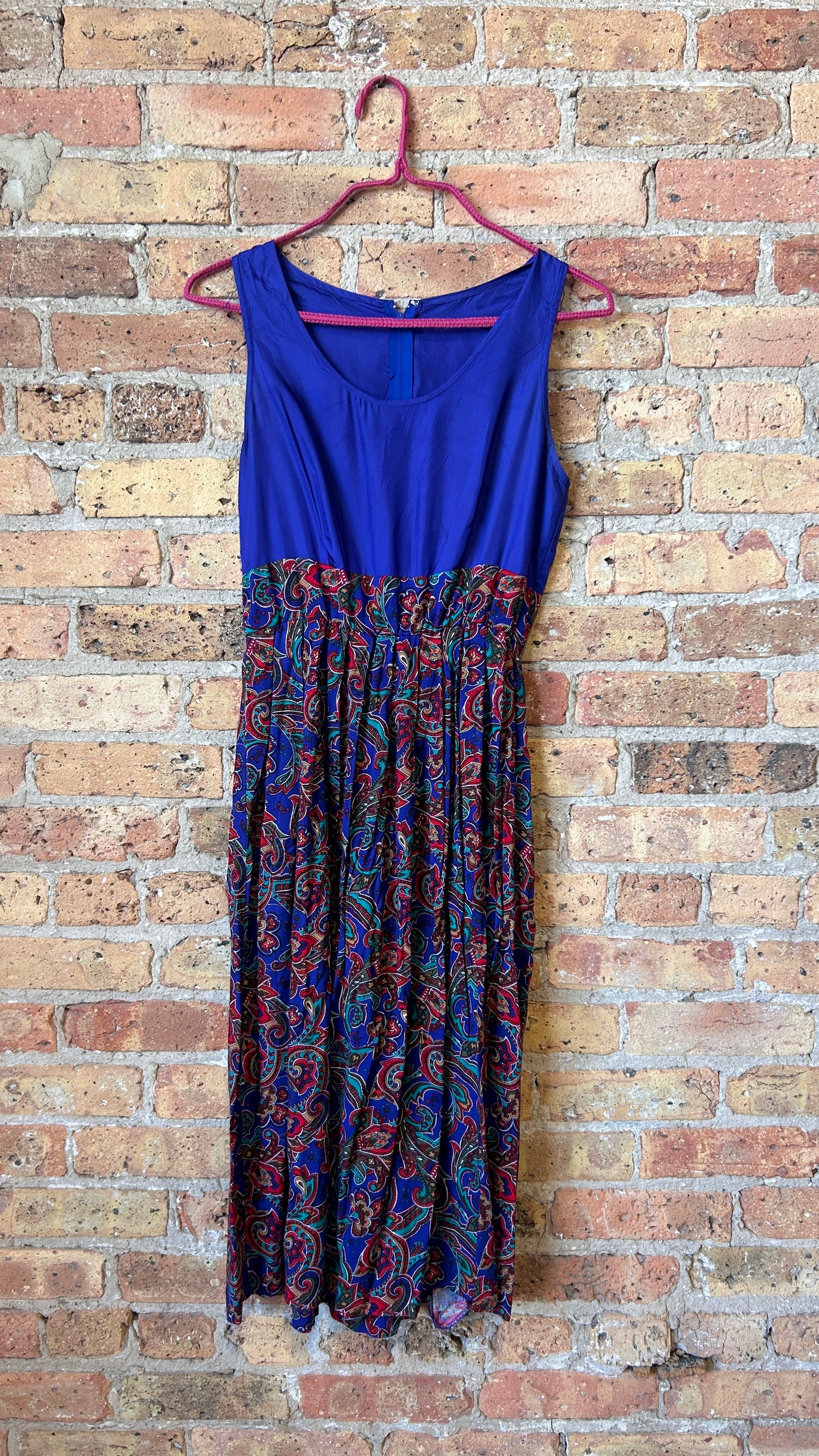 1980s indigo paisley a-line dress, sz. small