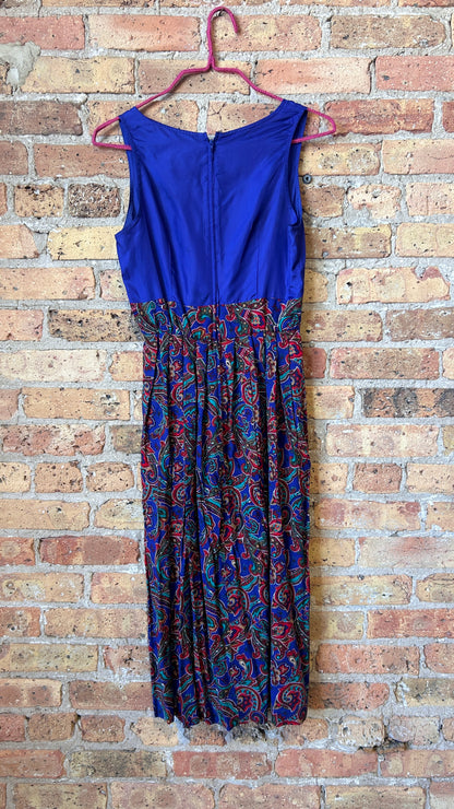 1980s indigo paisley a-line dress, sz. small