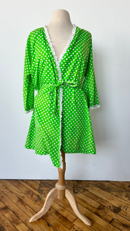 1960s lime green polka dot robe, sz. medium