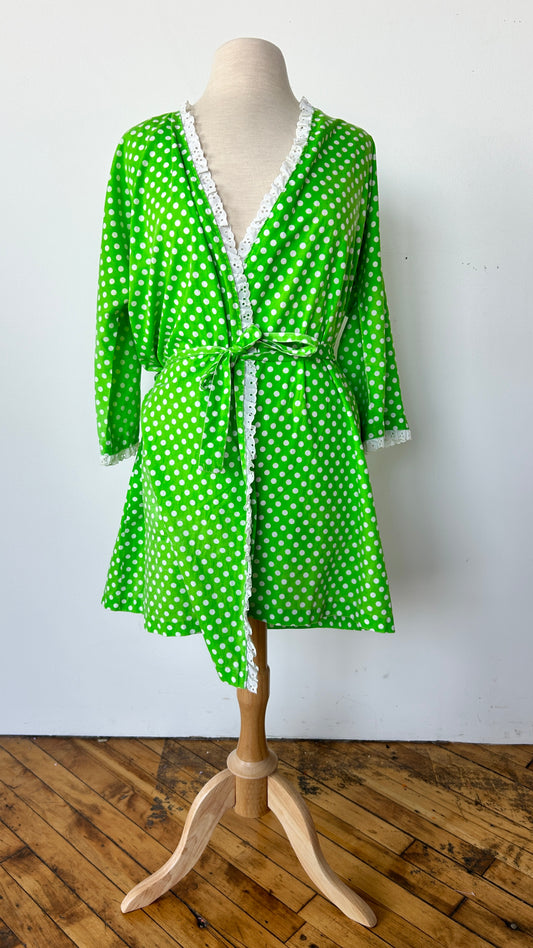 1960s lime green polka dot robe, sz. medium