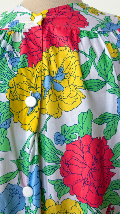 1960s colorful floral house dress, sz. medium