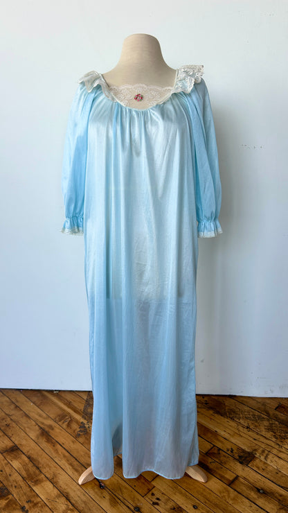 1980s blue satin nightgown, sz. medium/large