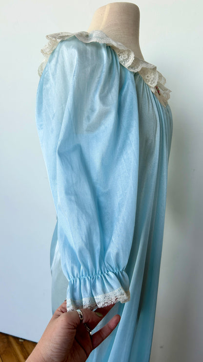 1980s blue satin nightgown, sz. medium/large