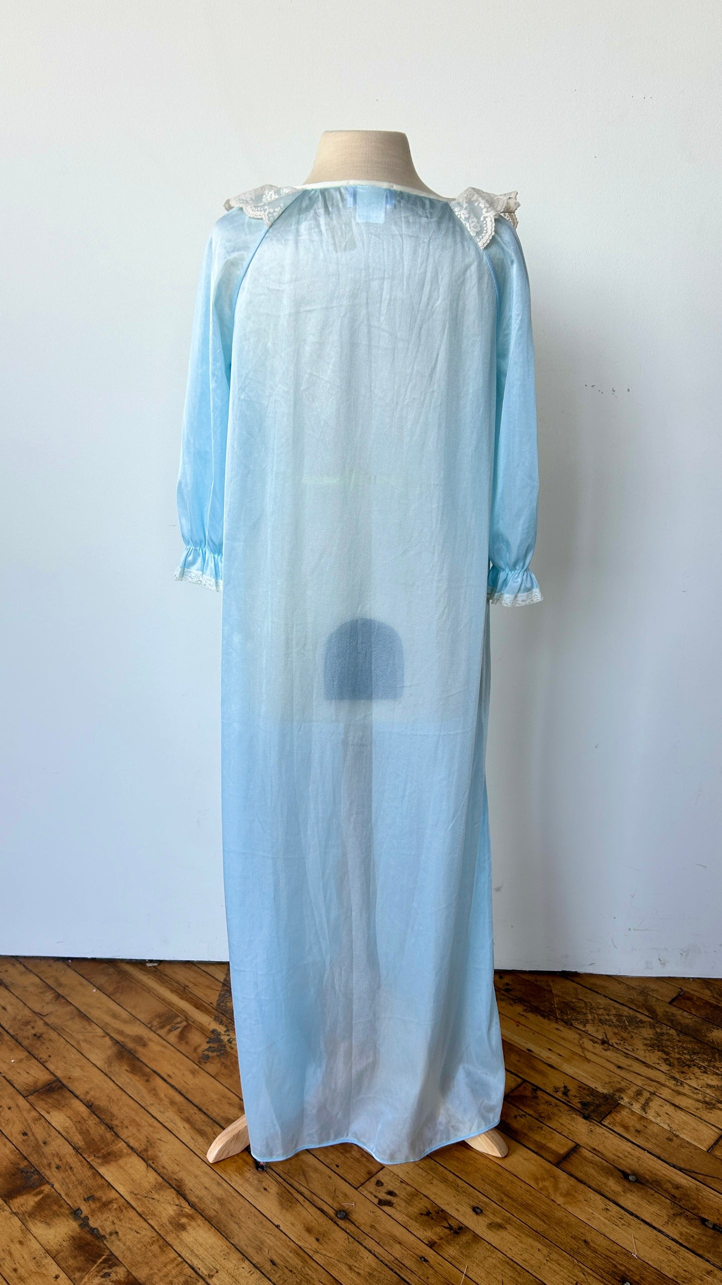 1980s blue satin nightgown, sz. medium/large