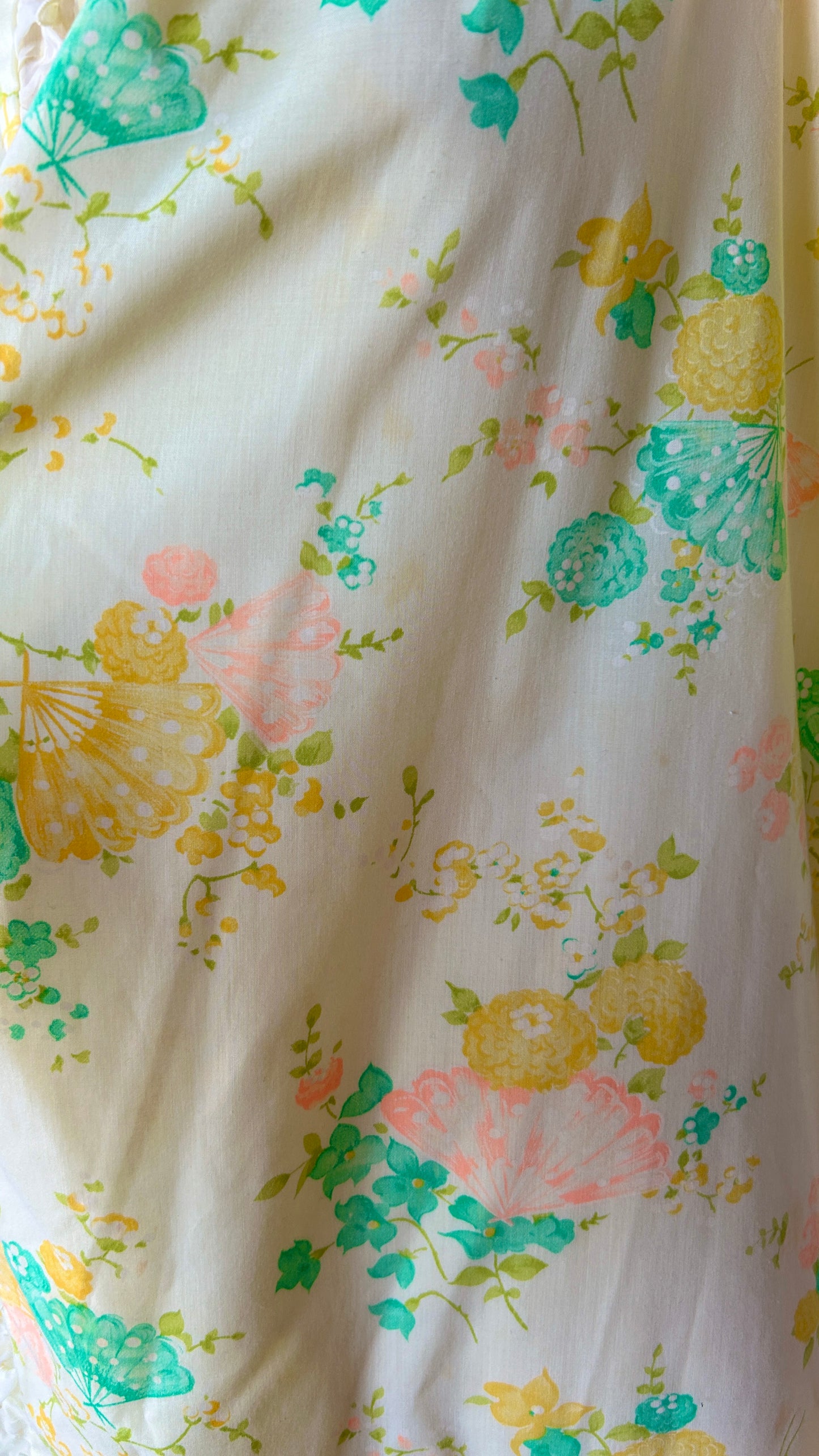 1960s yellow floral + fan house dress, sz. 1X/2X