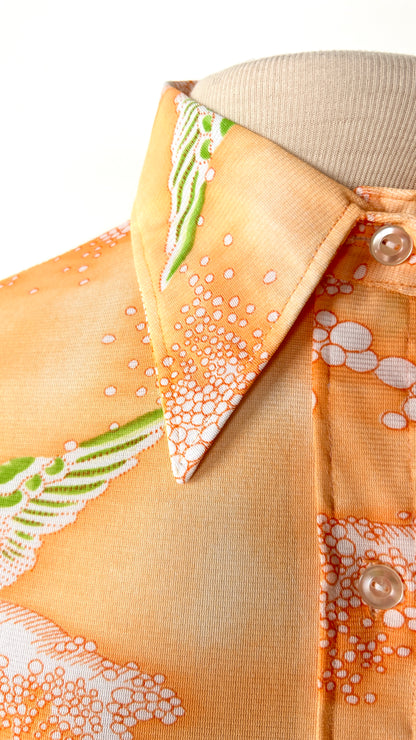 1970s orange splashing swan disco shirt, sz. medium