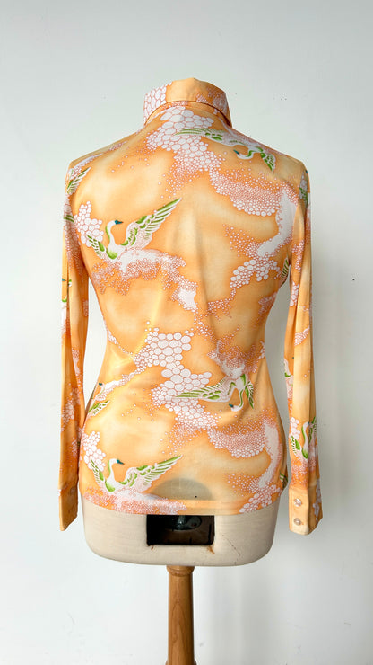 1970s orange splashing swan disco shirt, sz. medium