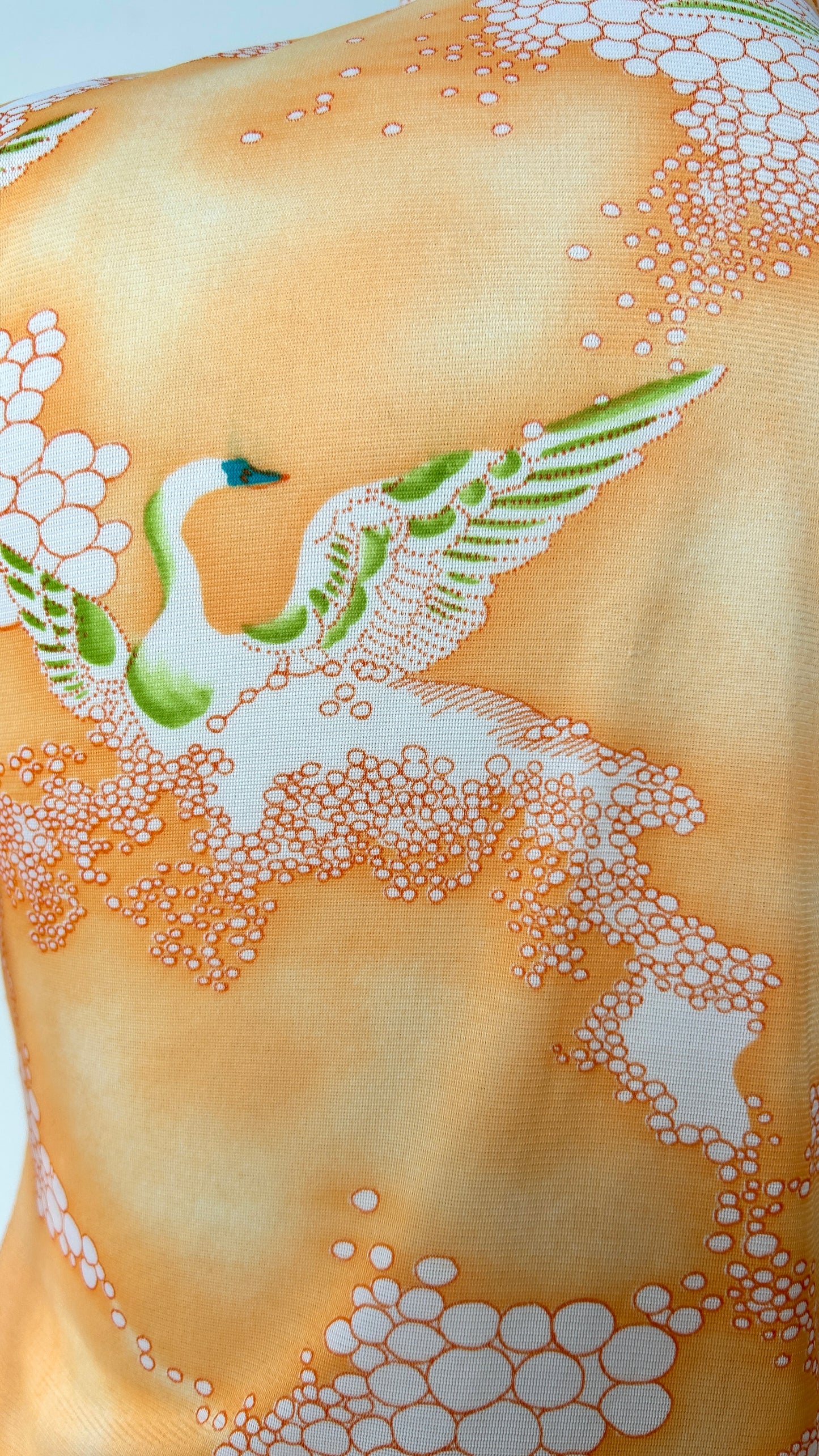 1970s orange splashing swan disco shirt, sz. medium