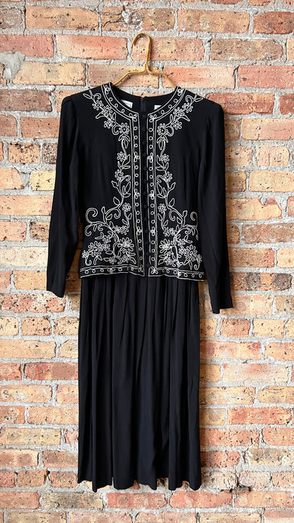 1990s black jacket maxi dress, sz. small/medium