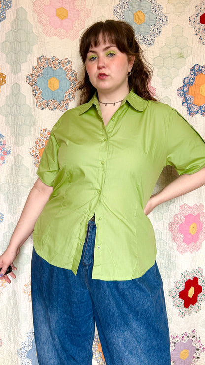 1990s lime green short-sleeved top, sz. 1X