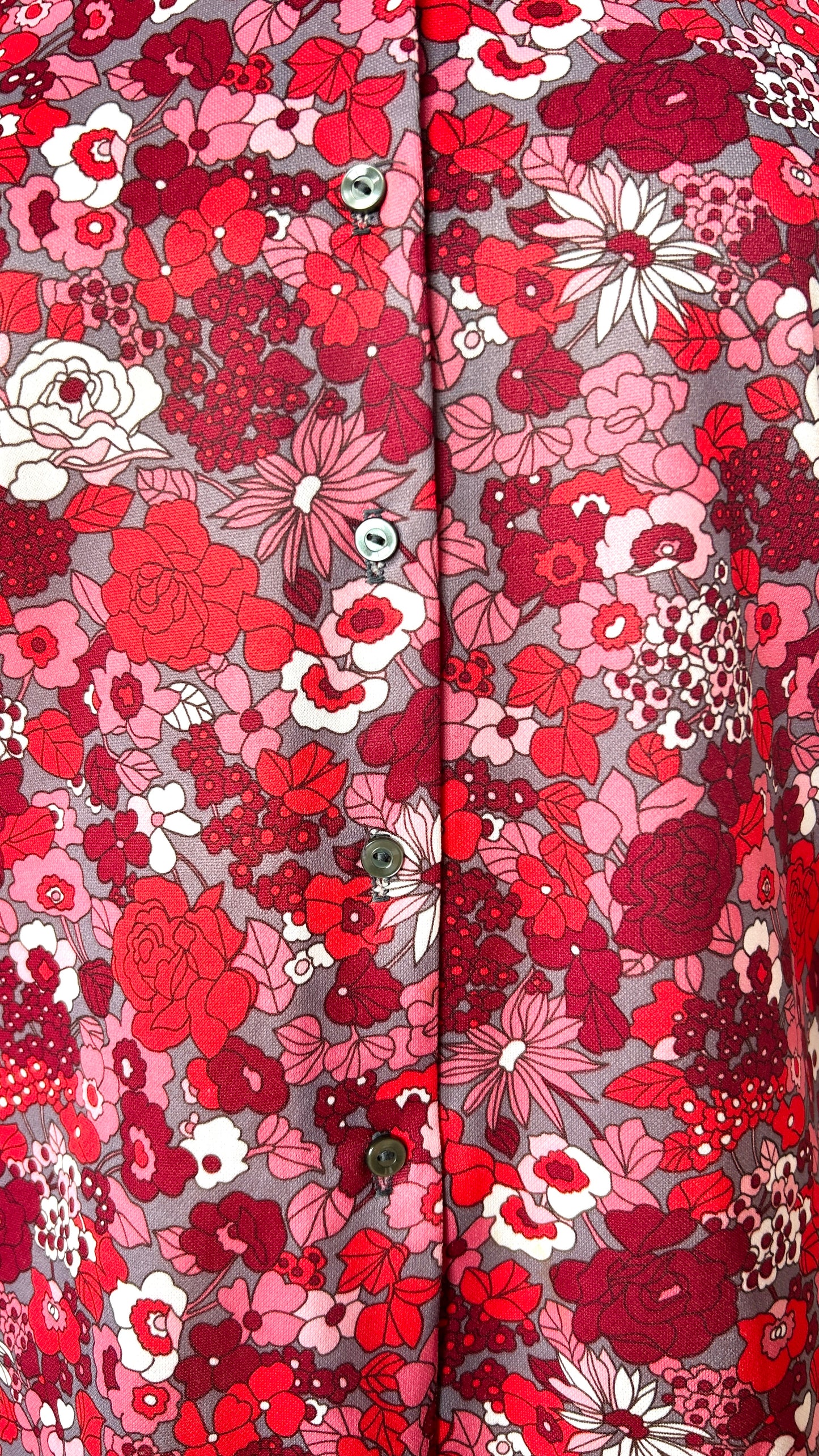 1970s red + pink floral disco shirt, sz. large/XL