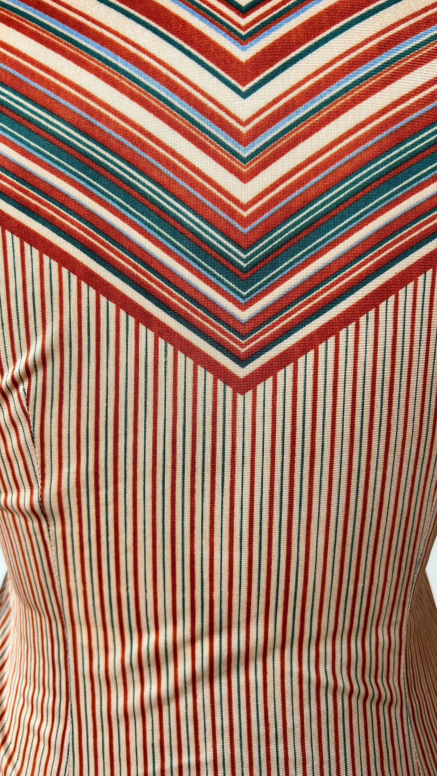 1970s tan + orange striped disco shirt, sz. small