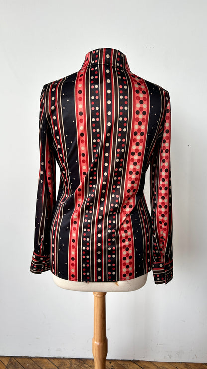 1970s black + orange striped disco shirt, sz. medium