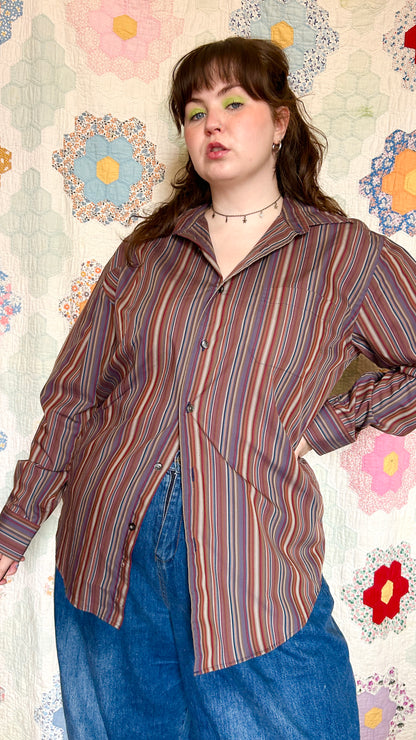 1990s faded multicolor stripe shirt, sz. 1X/2X