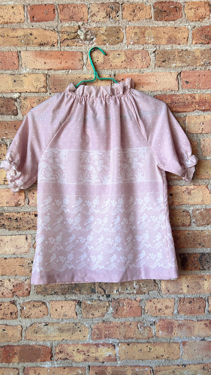 1980s mauve lace print blouse, sz. large