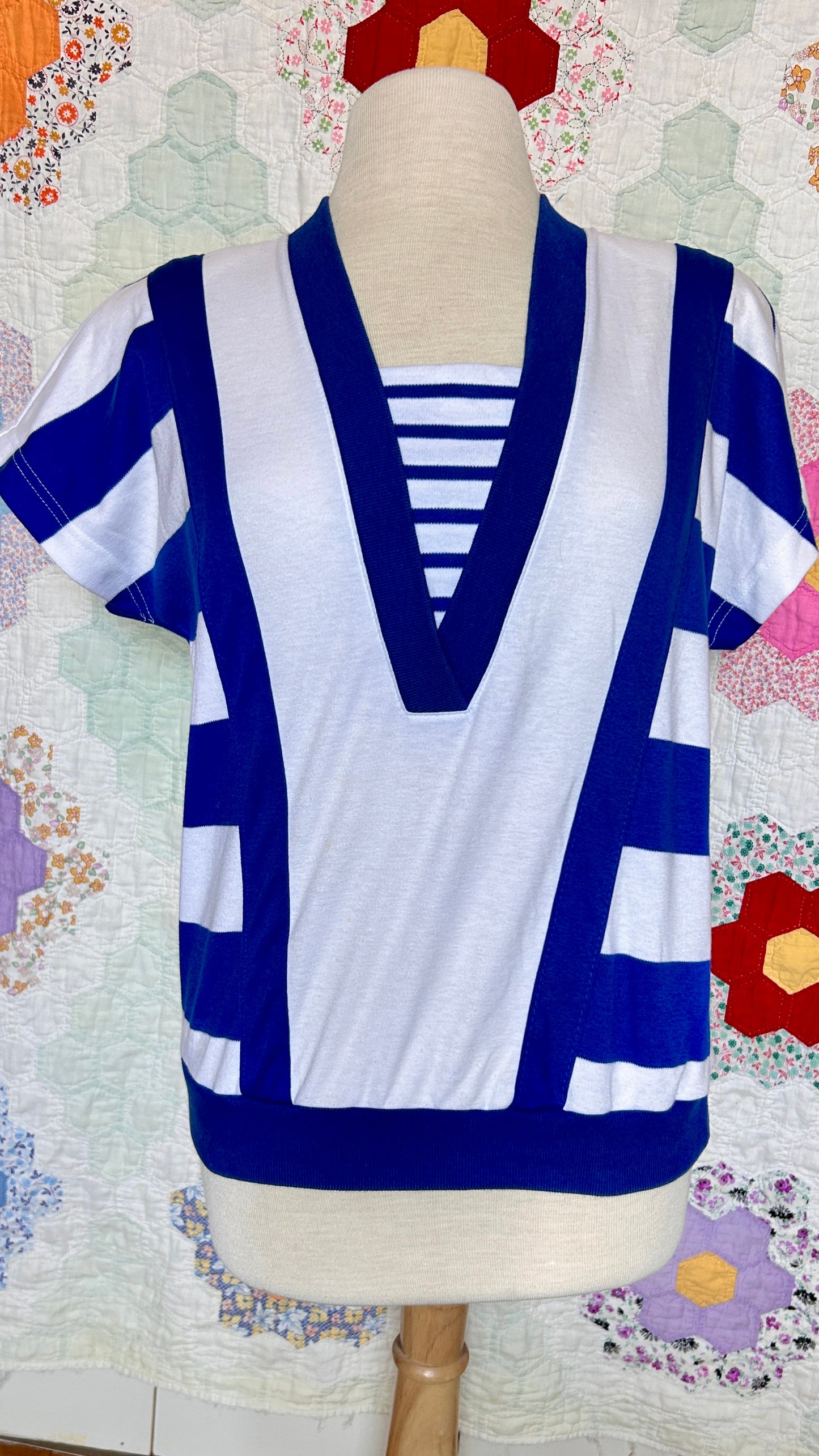 1980s white + blue stripe sailor shirt, sz. XL/1X