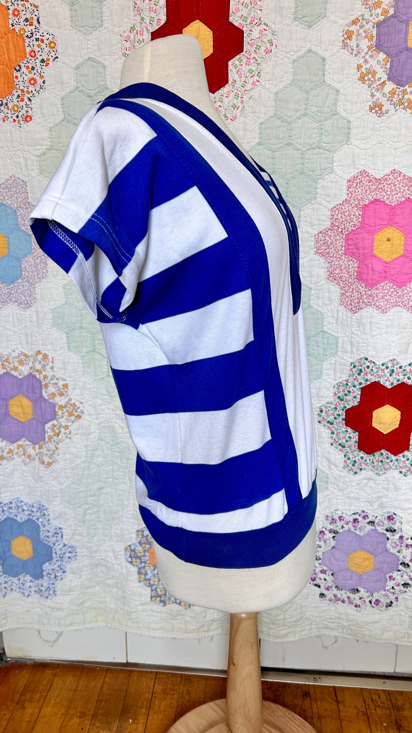 1980s white + blue stripe sailor shirt, sz. XL/1X