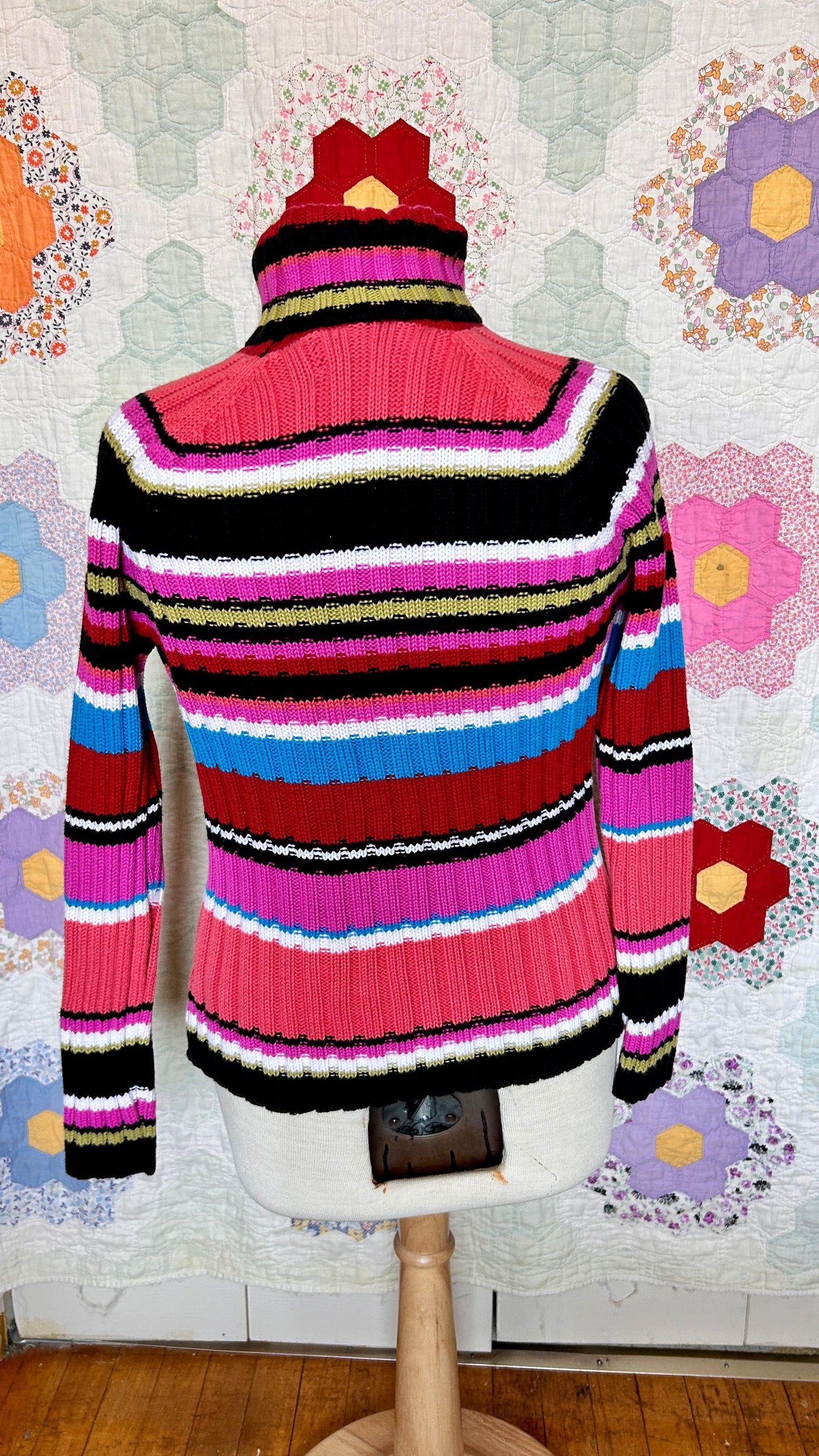 1990s multicolor stripe turtleneck sweater, sz. medium/large