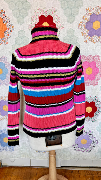 1990s multicolor stripe turtleneck sweater, sz. medium/large