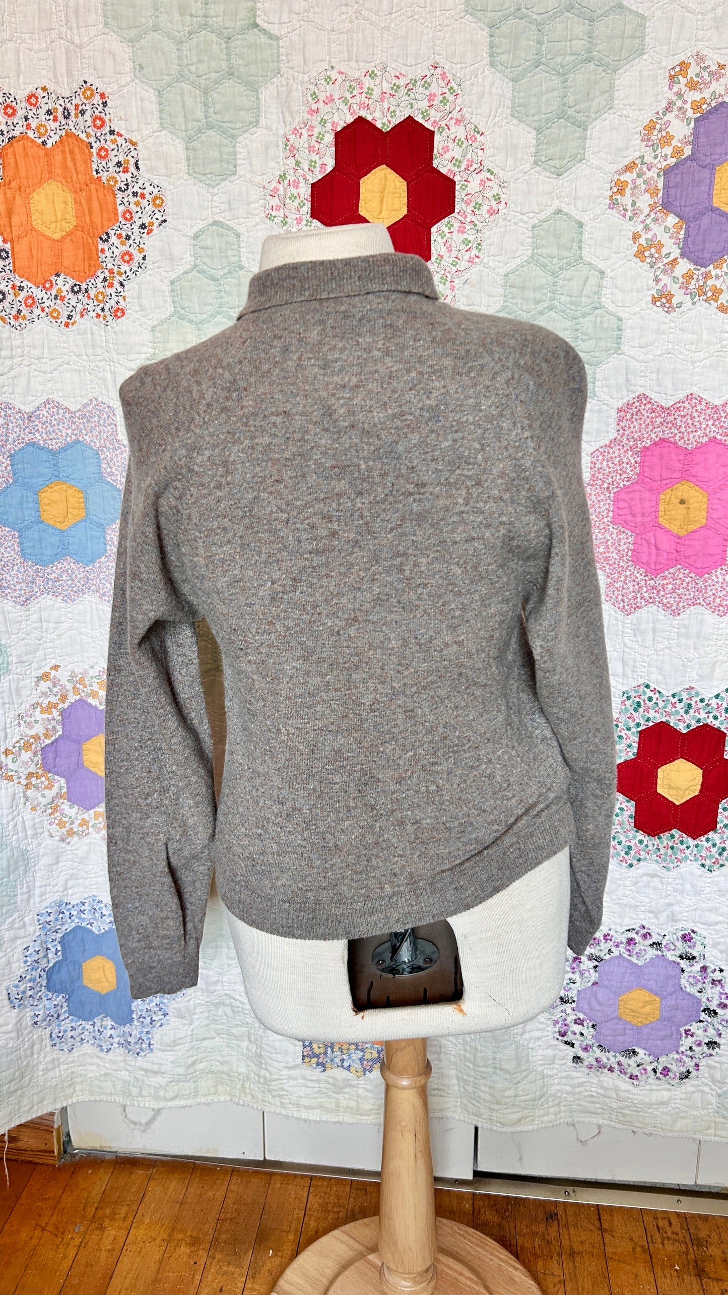 1990s taupe double-breasted cardigan sweater, sz. medium