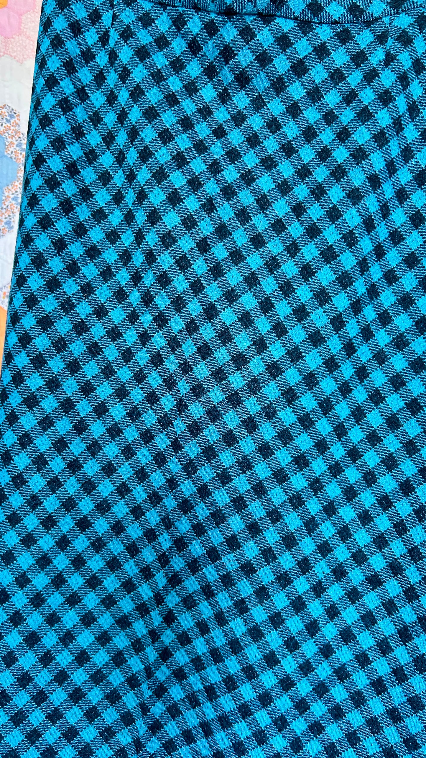 1960s teal + black plaid maxi skirt, sz. small/medium