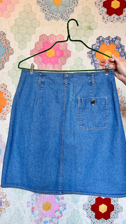 1990s denim button-down mini skirt, sz. small/medium