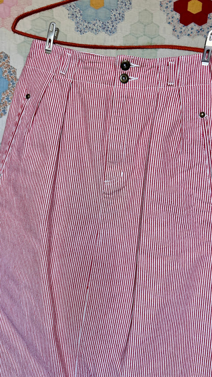 1980s red + white stripe midi skirt, sz. small