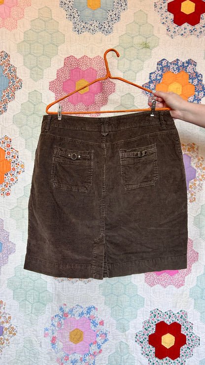 2000s brown corduroy mini skirt, sz. large