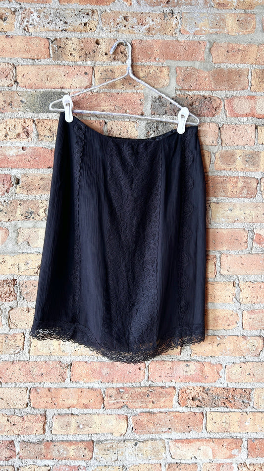 1990s black lace panel mini skirt, sz. medium