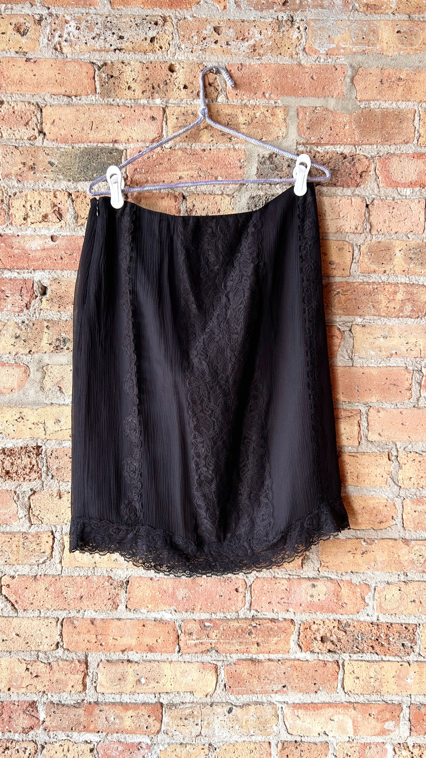 1990s black lace panel mini skirt, sz. medium