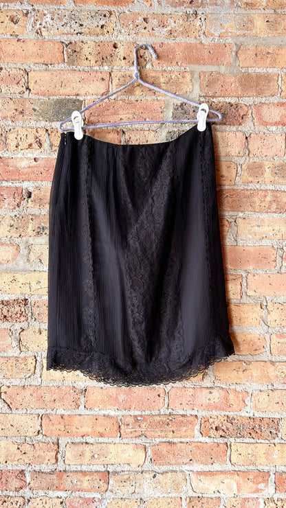 1990s black lace panel mini skirt, sz. medium