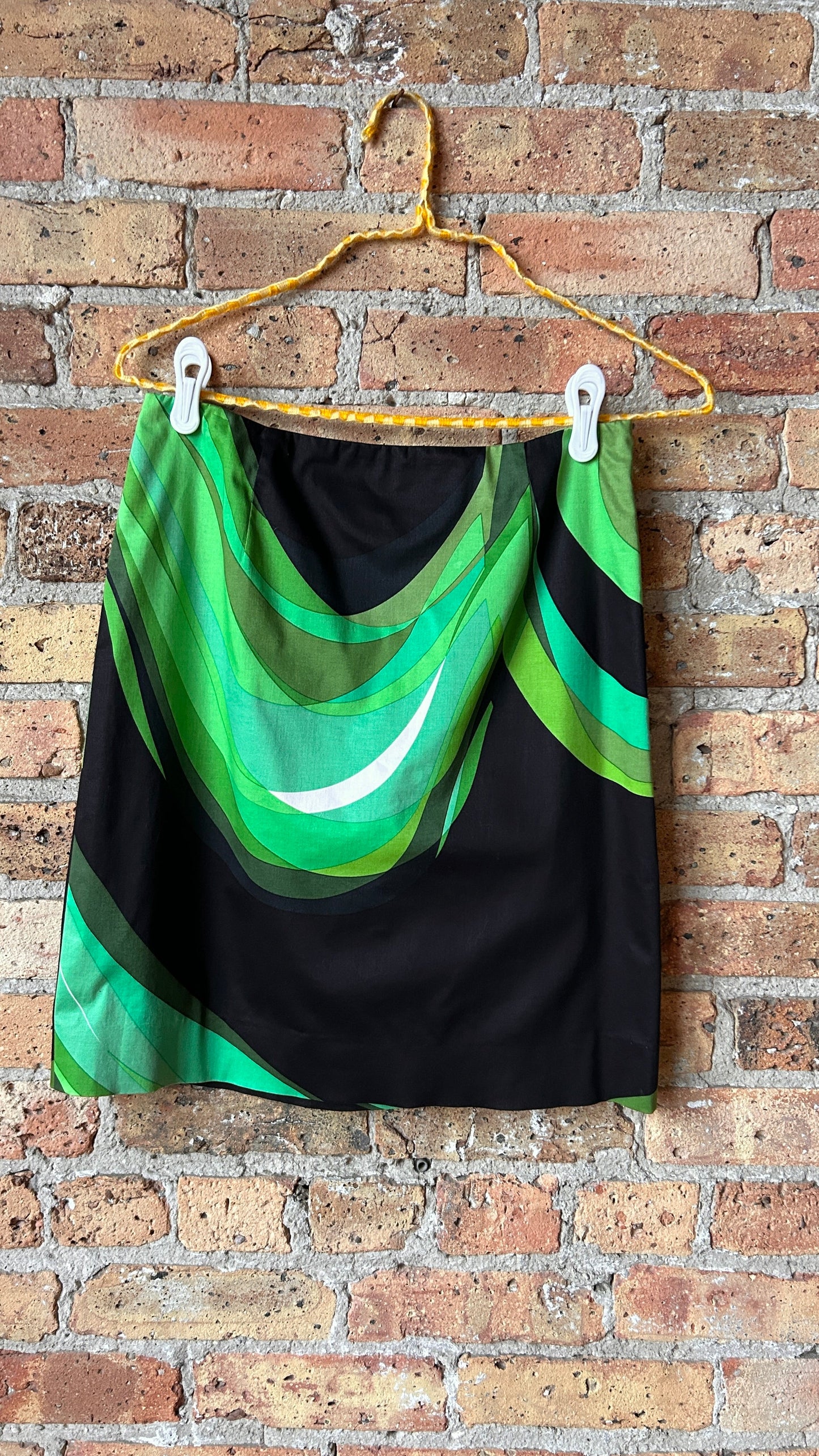 y2k black + green graphic mini skirt, sz. small