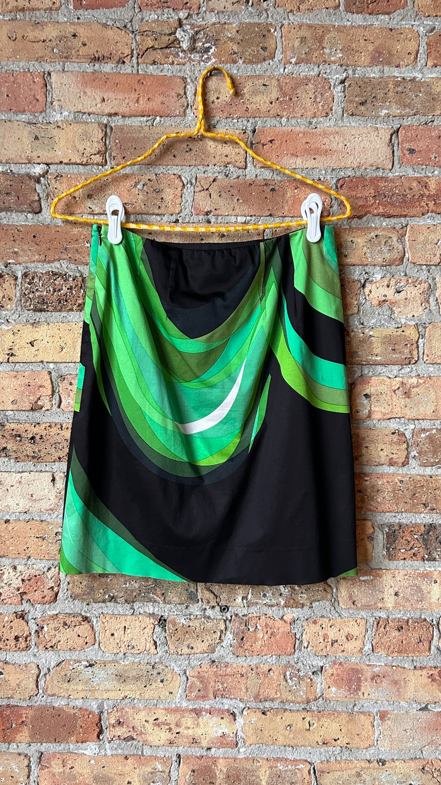 y2k black + green graphic mini skirt, sz. small