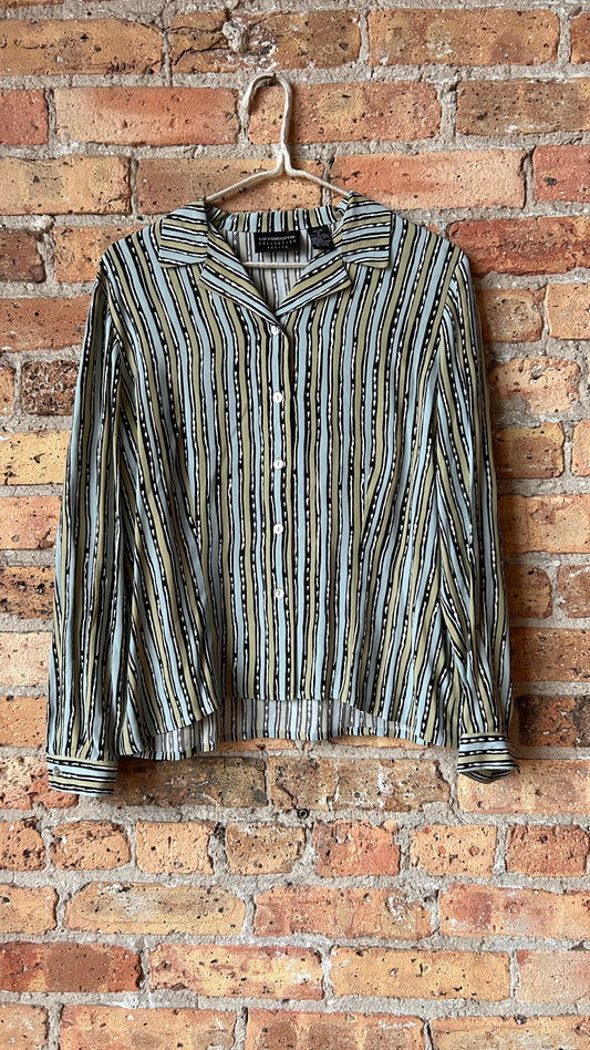 1990s blue, green, and black striped shirt, sz. medium