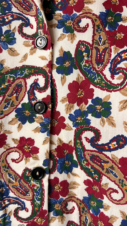 1990s maroon, blue, and tan paisley shirt, sz. medium