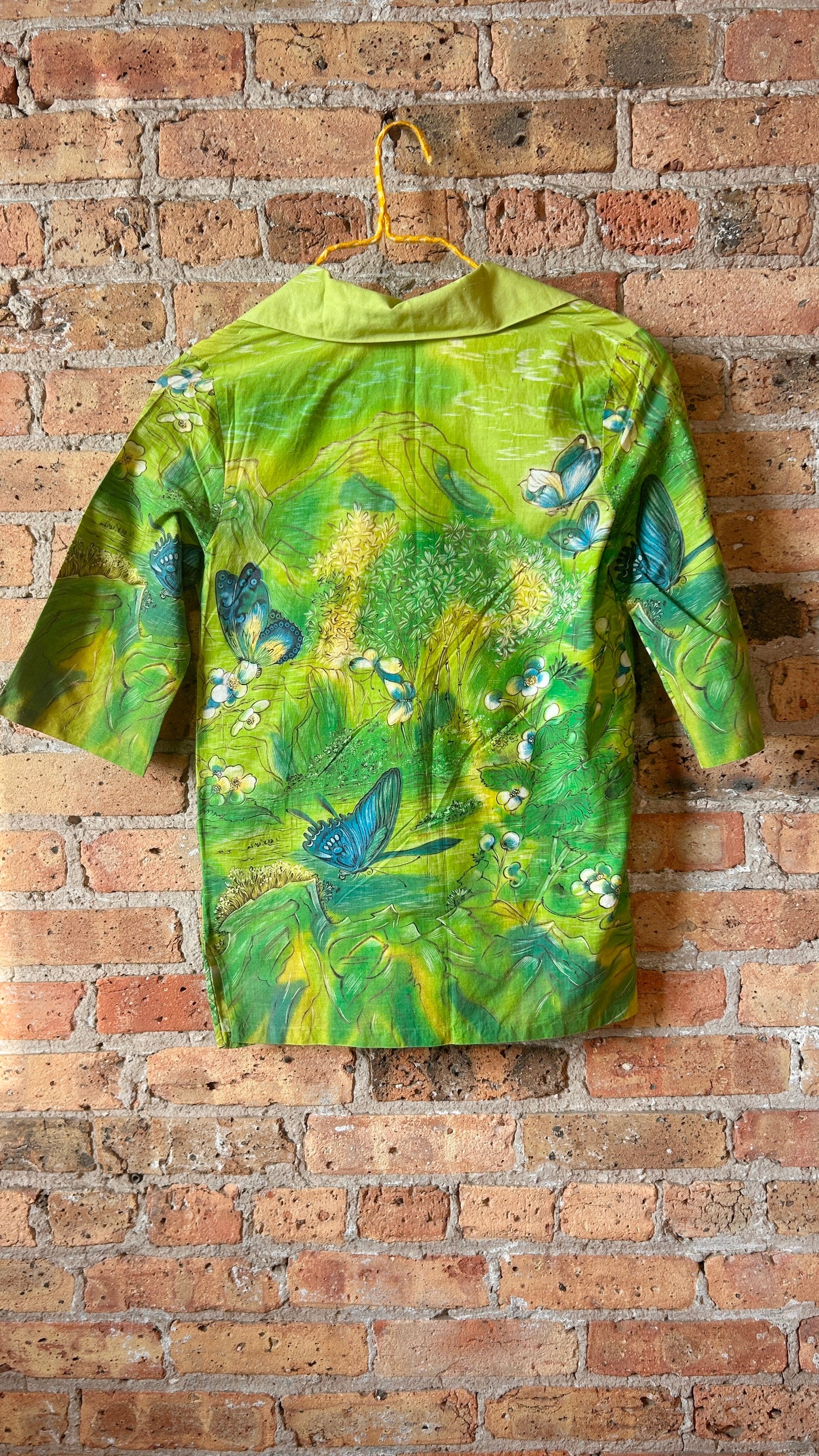 1970s green illustrated top, sz. small/medium