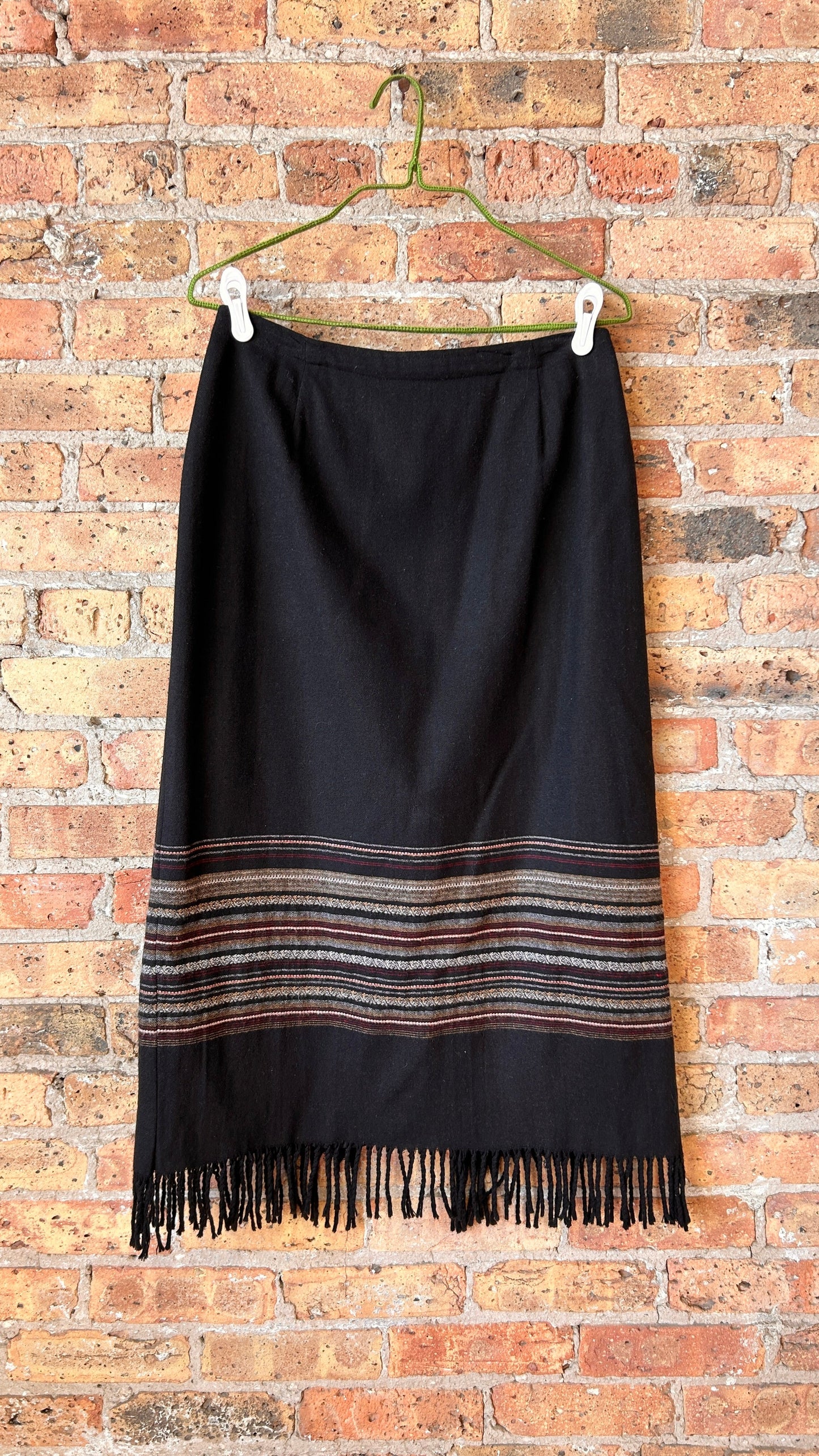 1990s black knit stripe maxi skirt, sz. large