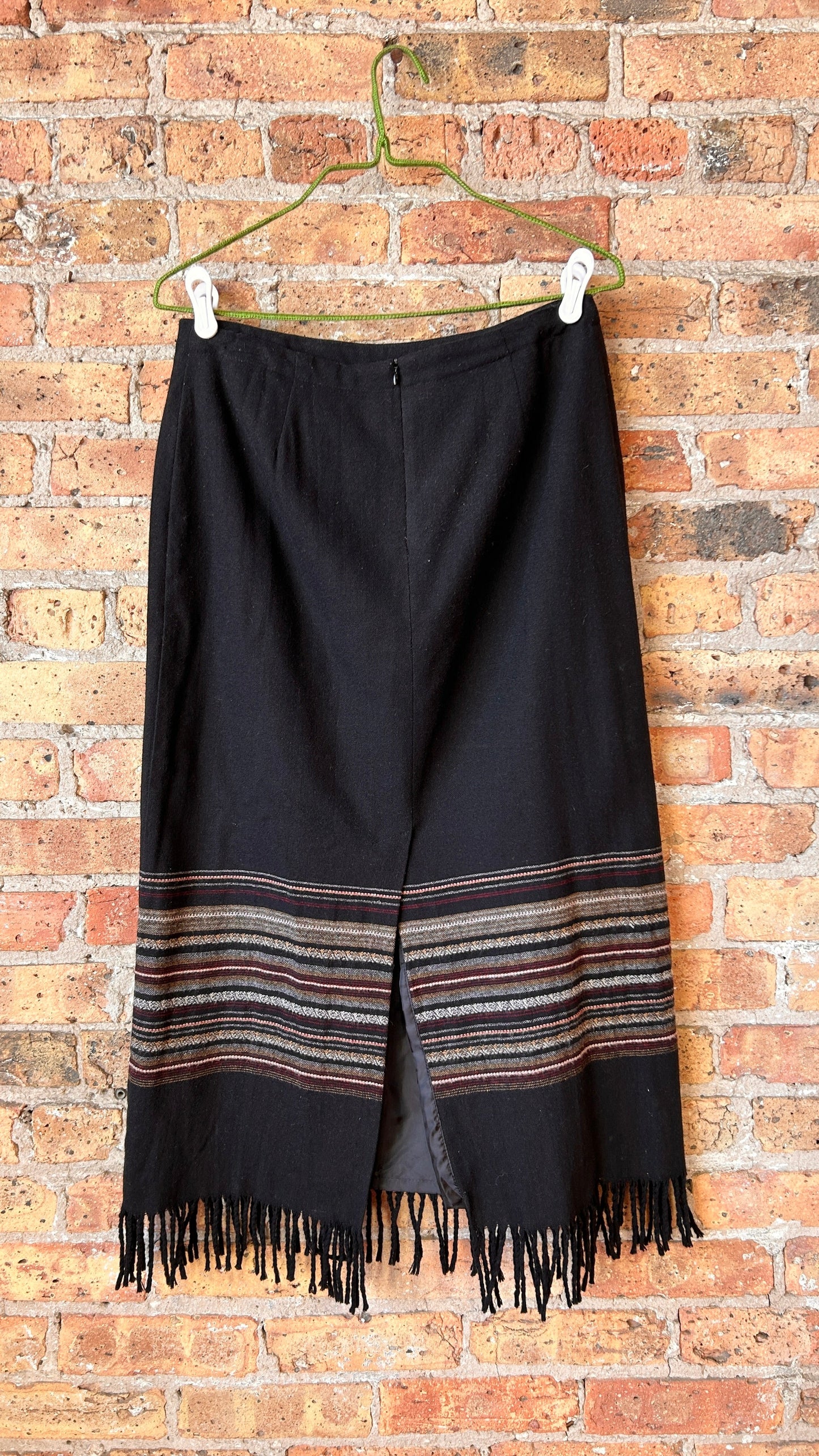 1990s black knit stripe maxi skirt, sz. large