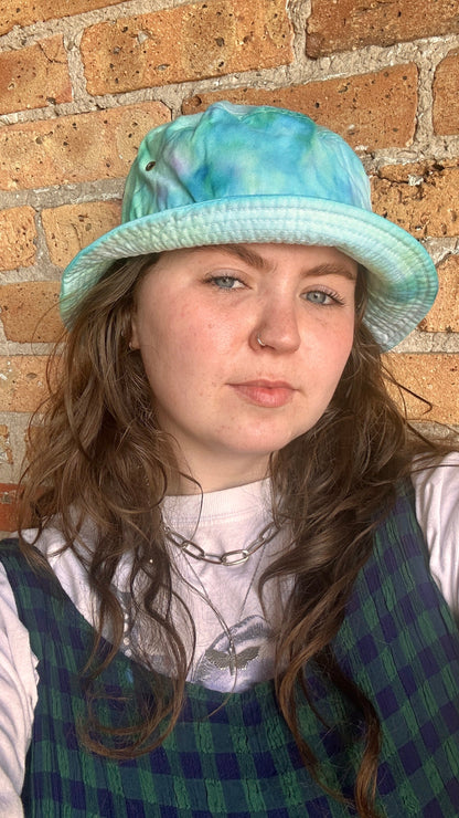 handmade turquoise ice-dyed bucket hat