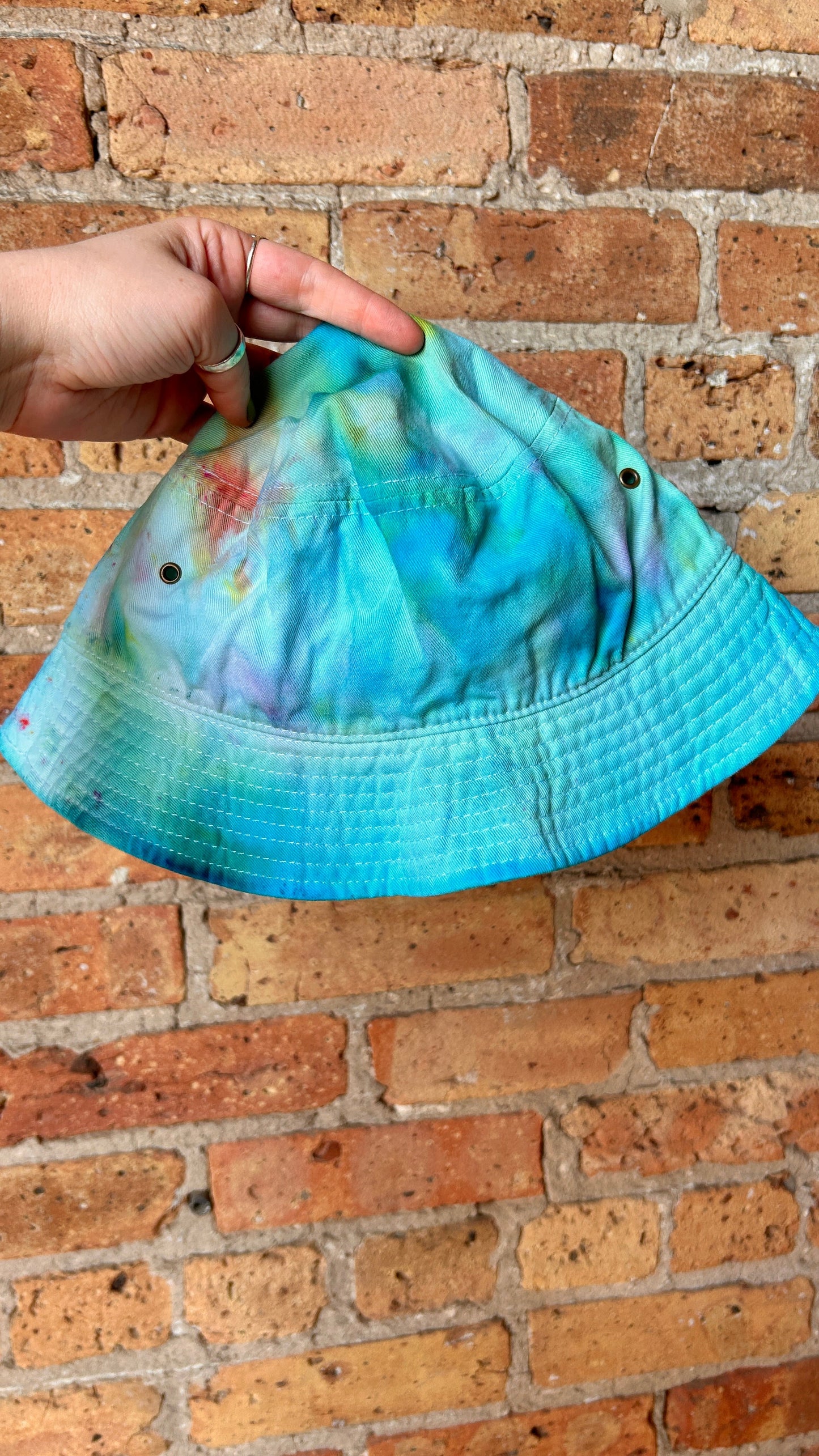 handmade turquoise ice-dyed bucket hat