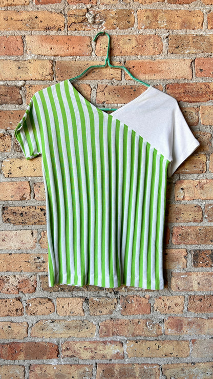 1960s lime green + white striped tee, sz. small/medium