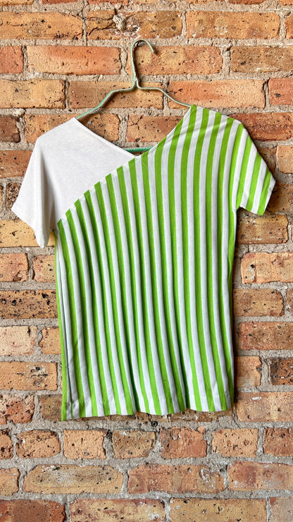 1960s lime green + white striped tee, sz. small/medium