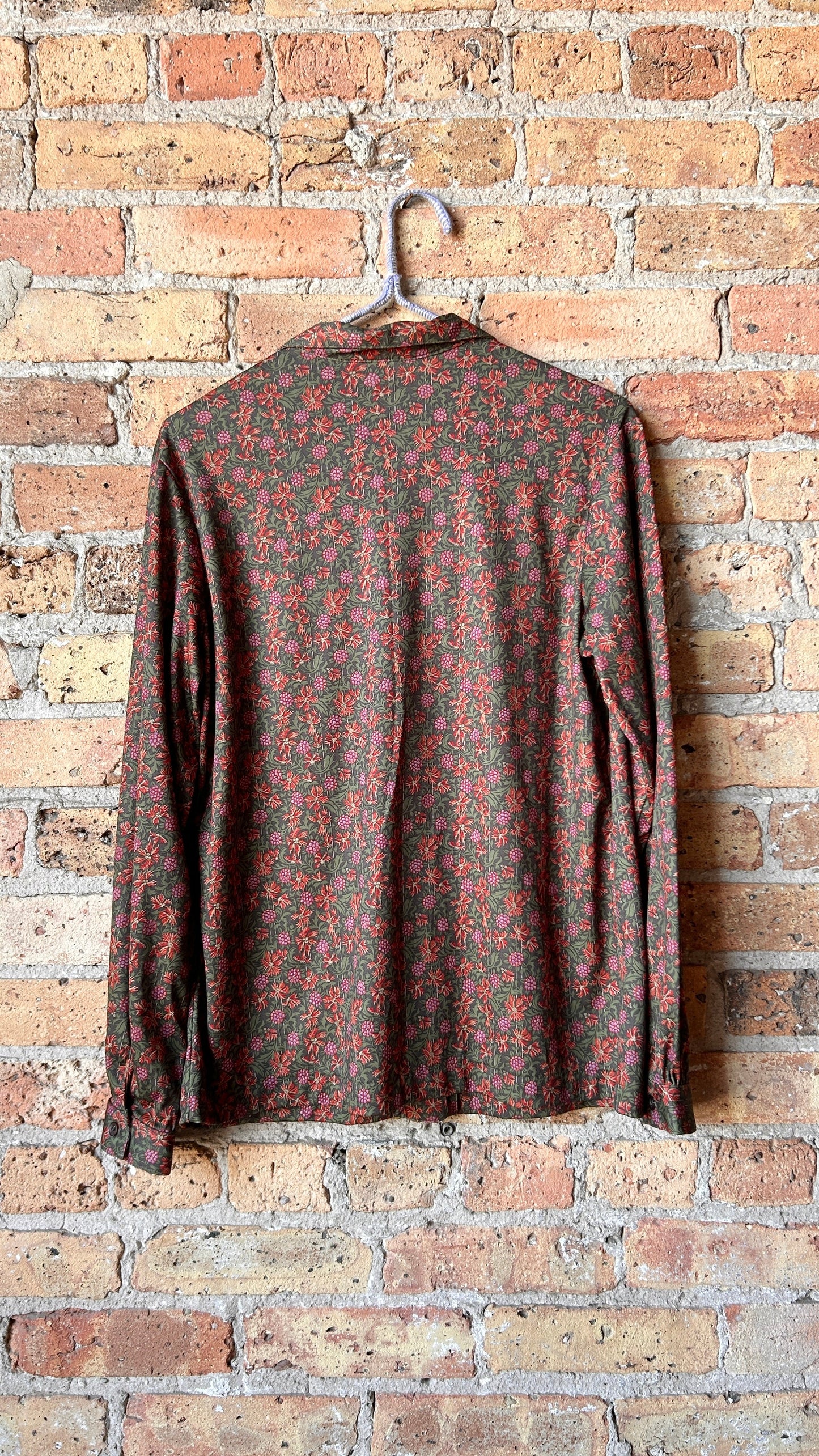 1960s dark green floral shirt, sz. large